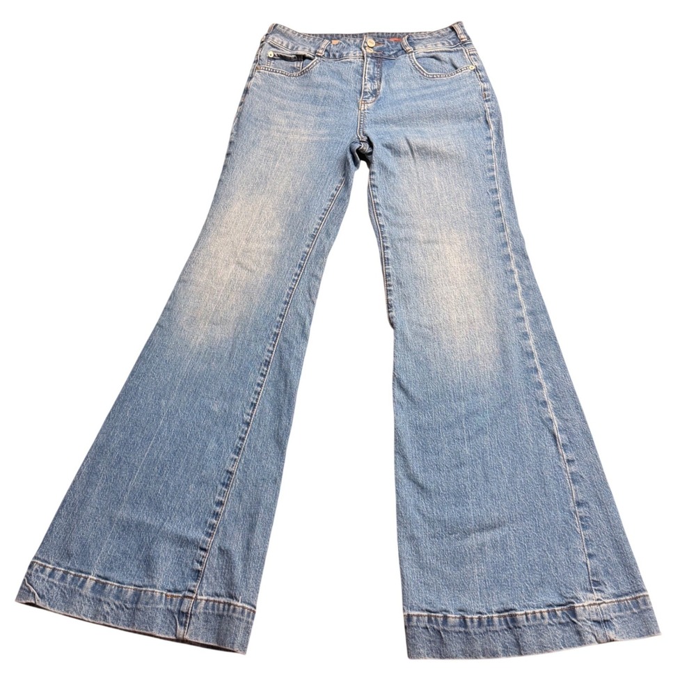 Pilcro and the Letterpress Wide Leg Flare Jeans Medium Wash Blue Size 29